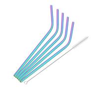 6 * 215mm 6Pcs Reusable Metal Straws Set Stainless Steel Drinking Straw Cocktail Party Favor Bar Accessory 64(Rainbow)