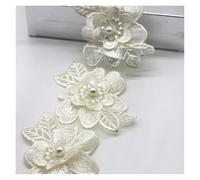 6.5 * 8cm 30pcs Pearl Flower For Dress Ribbon Lace Trim Knitting Wedding Embroidered DIY Patchwork Sewing Supplies Craft(Beige)