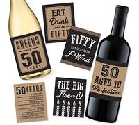 6 50th Birthday Wine or Beer Bottle Labels Stickers Present, 1971 Bday Milestone Gifts For Him Man, Cheers to 50 Years, Fifty, Funny Fabulous Unique Party Decorations Supplies For Men Husband Male