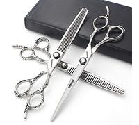 6/7/8 pulgadas Tijeras de peluquería profesionales de japonesas 440C aleación de cobalto tijeras de pelo para peluqueros corte adelgazamiento (7 pulgadas y 3 piezas-A)