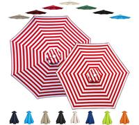 6/8 Varillas Toldo de Repuesto para Sombrilla de Exterior, Cubierta para Parasol Protección UV, Tela de Recambio Impermeable para Jardín Patio y Playa 2.0/2.3/2.7/3.0/4.0m(Red and White,2.50m/8 Ribs)