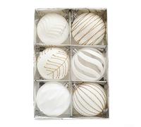 6 adornos de bola para árbol de Navidad con prácticos lazos para colgar, esferas de decoración reutilizables para fiestas de vacaciones, bodas, hogar y jardín, exhibición de temporada (blanco)