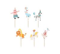 6 adornos para tartas con temática de circo, palillos para cupcakes y decoraciones de fiesta, suministros de cumpleaños de circo para niños