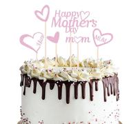 6 adornos para tartas Happy Mother's Day Cake Topper, Día de la Madre con purpurina, oro rosa, forma de corazón, papel para cupcakes, decoración para tartas