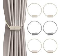 6 alzapaños magnéticos para cortinas, cordones magnéticos, alzapaños para cortinas, hebillas de retención, clips grises para cortinas decorativas (4 beige y 2 gris)