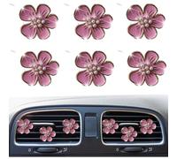 6 ambientadores para coche, clips de ventilación para automóvil, accesorios de flores para mujeres y niñas, decoración estética interior de automóvil (rosa)