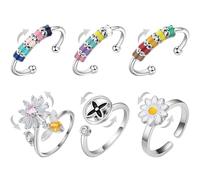 6 anillos de humor antiestrés ajustables para aliviar la ansiedad y la ansiedad, regalo para hombres y mujeres