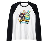 6 años cumpleaños Ninja Boys Six 6th Sexto Kids Party Cute Camiseta Manga Raglan