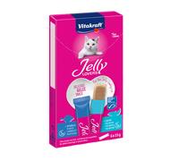 Vitakraft Jelly Lovers, golosinas para Gatos, Snack de gelatina para Gatos con salmón y solla, palitos Individuales, sin azúcar añadido (1 Paquete de 6X 15g)