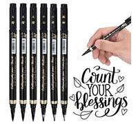 6 bolígrafos de caligrafía de secado rápido, rotuladores de caligrafía con 4 tamaños, rotuladores de fibra con pincel, color negro, para escribir a mano, diarios, firmas y dibujos.