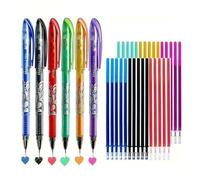 6 bolígrafos de gel borrables, juego de 6 bolígrafos de tinta de gel para diario, punta fina de 0,5 mm, escritura suave con 30 recambios para diario, tomar notas, suministros escolares para niños y