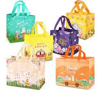 6 bolsas de búsqueda de huevos de Pascua, varios tamaños, bolsas de regalo de conejo de Pascua, zanahoria, pollito, huevo con asas, bolsas de regalo de Pascua, bolsas de Pascua multifuncionales no