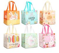 6 bolsas de caza de huevos de Pascua con asas, bolsas de regalo de huevos de Pascua con asas, bolsas multifuncionales no tejidas para envolver regalos, juego de búsqueda de huevos, suministros de