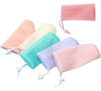 6 bolsas de jabón de malla exfoliante de color aleatorio, bolsa de red de espuma de burbujas para herramienta de limpieza facial corporal, bolsa de ahorro de ducha, bolsa de jabón con cordón, bolsa de