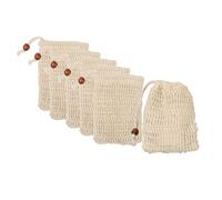 6 bolsas de jabón de sisal beige de 5.5 x 3.5 pulgadas con cuerda de cordón, bolsas de fibra para baño, ducha, lavado espumoso