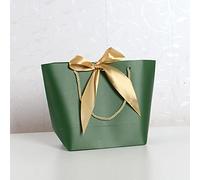 6 bolsas de papel con cintas de regalo, 21 x 14 x 16 x 7 cm, bolsas de regalo con asas para envolver regalos para cumpleaños, bodas, fiestas, Navidad, Acción de Gracias, verde oscuro