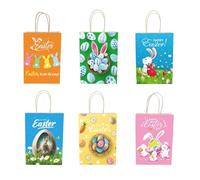 6 bolsas de Pascua con asa, 22 x 16 x 8 cm, bolsas de Pascua para rellenar, bolsas de papel de Pascua con huevos de Pascua, conejos, papel de regalo de Pascua para niños para envolver regalos, cestas