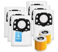 6 Bolsas para Aspiradora KFI 357 (2.863-314.0) + 2 Filtros de Repuesto HEPA KFI 3310 (6.414-552.0) Juego de Accesorios para Aspiradoras Kärcher WD2Plus WD3 KWD1 KWD2 KWD3 MV3 SE4001 SE4002