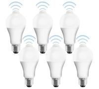 6 bombillas LED E27 con detector de movimiento, bombilla con sensor de movimiento PIR, bombilla E27 de 12 W, blanco frío, 3000 K, sensor de luz, lámpara de bajo consumo para pasillo, garaje, escalera