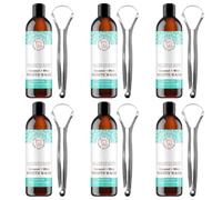 [6 botella] 100 ml Mouthwash, Enjuague Bucal Sin Alcohol con Tongue Scraper, Enjuague Bucal Niños Natural &, Oil Pulling Mouthwash con Aceite De Coco Y Menta