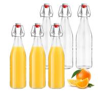 6 Botellas Cristal 500ml con Tapón Hermético, Botella Vidrio, Botella de Cristal Transparente Hermética para Bebidas, Cerveza, Aceite, Vinagre, Aceite de Oliva, Jugo, Jarabe, Agua, Preparación Casera