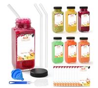 6 botellas de 250 ml para batidos, botellas de cristal para rellenar, botellas de agua pequeñas de cristal, pajitas de cristal para zumo, batidos, leche, escuela, exteriores