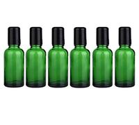 6 botellas de 30 ml vacías de recambio de vidrio verde para muestras de aceite esencial con bolas de rodillo de metal y tapa negra, para cosméticos, aromaterapia, perfumes, bálsamos labiales