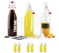 6 botellas de 750 ml de slkfactory de cristal vacías con cierre de clip, botellas de vino, vinagre y aceite, 0,75 l (6 unidades)