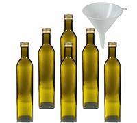 6 botellas de cristal marrón de 500 ml con tapón dorado, botellas vacías como recipiente de almacenamiento y botella para vinagre (incluye embudo de 12 cm de diámetro)