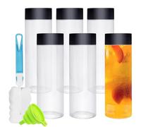6 botellas de plástico de 300 ml, botellas vacías reutilizables con tapas, embudo y cepillo, botellas de almacenamiento de plástico transparente para batidos, para almacenar bebidas caseras, leche,
