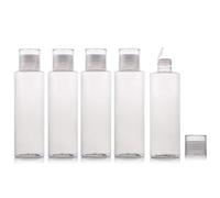 6 botellas de viaje de plástico transparente vacías de 150 ml con reductor de orificio tapa abatible para cosméticos artículos de tocador de embalaje contenedores para champú loción de lavado corporal
