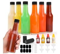 6 botellas de vidrio para salsa picante de 5 onzas con tapas de rosca a prueba de fugas, botellas de condimentos con tapas de cápsulas termorretráctiles, pequeñas botellas transparentes para salsas