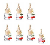 6 botellas difusoras colgantes de 8 ml para coche, con colgante de cereza, difusor de aroma de vidrio transparente recargable con tapa de madera y cuerda, aroma de larga duración, eliminador de olores