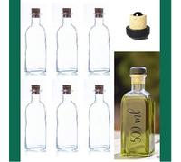 6 Botellas frasca vidrio vacías de 500ml tapón corchoBotella para Vino, Licor, Aceite, vinagre 0,5 litros, Botella con caja con separadores- REGALO 1 TAPÓN DE CORCHO CON VERTEDOR Y CABEZA DE MADERA