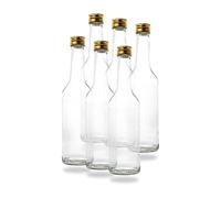 6 botellas pequeñas de cristal de 350 ml (0,35 l) con tapón de rosca PP28 dorado - Botellas vacías pequeñas para rellenar, por ejemplo, botellas vacías de vino, botellas de licor pequeñas de 350 ml