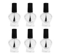 6 botellas vacías de esmalte de uñas de vidrio transparente con forma de corazón de 0.33 onzas líquidas con tapa de cepillo negra, rellenables, frascos de muestra de esmalte de uñas, recipientes de