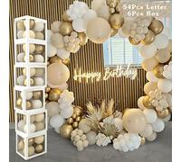 6 cajas de decoración de baby shower para niños y niñas, cajas de globos transparentes blancas con 54 letras (bebé + A-Z), revelación de género, nombre personalizado DIY