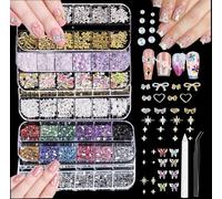 6 Cajas Piedras para Uñas Decoración - Decoración Adornos de Uñas, Colorido Kit de Diamantes de Uñas de Arte Piedras para Diamantes de Uñas Pajarita Nail Art Charms para DIY Diseños de Uñas