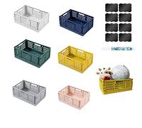 6 cajas plegables de plástico pequeñas (22x15x9 cm), cestas plegables de plástico, organizador apilable para cesta de almacenamiento plegable, cocina, estudio