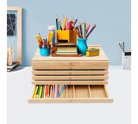6 cajones Artista Caja de almacenamiento de pinceles de arte organizador con 6 compartimentos extraíbles y madera maciza para utensilios de pintura, suministros de dibujo, 40 x 25 x 15 cm, madera