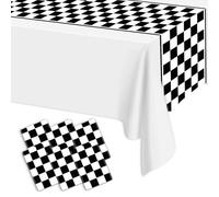 6 Caminos De Mesa A Cuadros Negros, 35 X 273 cm, Camino De Mesa Desechable De Plástico para Fiestas De Coches De Carreras, Dos Rápidos para Niños, Fiesta De Cumpleaños, Baby Shower, Suministros