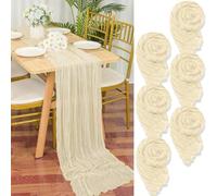 6 caminos de mesa de gasa beige claro, 90 x 300 cm, marfil, rústico, tela de gasa, camino de mesa bohemio, mantel de queso, mantel de boda, boda, fiesta de novia, decoración de mesa