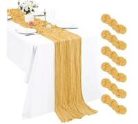 6 caminos de mesa dorados de gasa bohemia, 3 m, 55 x 300 cm, rústico, romántico, largo camino de mesa para bodas, fiestas, despedidas de soltera, día de Acción de Gracias, decoración navideña