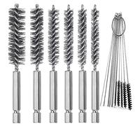 6 cepillos de acero inoxidable en diferentes tamaños+15 agujas de limpieza, herramientas de cepillos de nailon cepillo de alambre trenzado con mango juego taladro vástago hexagonal de 1/4 pulgadas