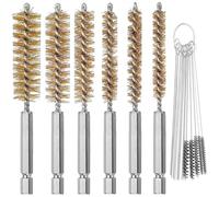 6 cepillos de latón en diferentes tamaños + 15 agujas de limpieza, herramientas de cepillos de nailon, cepillo de alambre trenzado con mango de vástago hexagonal de 1/4 pulgadas para tubos, puertos y