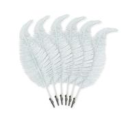 6 Christmas Glitter Feathers Clip on Feather Decoration, Christmas Tree Baubles, Glitter Ornaments, Christmas Home Decor (White)