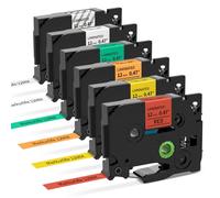 6 Cintas Laminadas Sustitutivas 12mm Multicolores Compatibles con Brother P-Touch