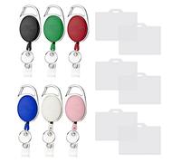 6 clips de hebilla retráctiles, con 6 juegos de tarjetas transparentes, ruedas de identificación de colores con llaveros, se pueden utilizar para permisos de trabajo, tarjetas de estudiante