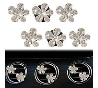 6 clips de ventilación de coche plateados, con flores brillantes, clips de ventilación para coche, bonitas decoraciones de ventilación de coche, difusor de diamantes de imitación, decoración interior