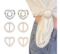 6 Clips para Anillos de Bufanda,Clips de Hebilla de Anillo de Bufanda con Perlas, Corbata de Camiseta Circulares,Círculo de Metal de Moda para Ropa de Mujer